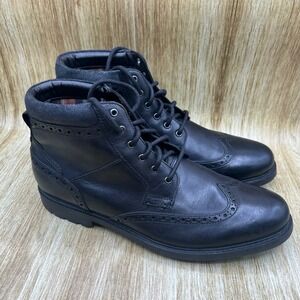 Clarks Curington Wingtip Boots Men's Size 12 Black Leather Brogue Lug Sole Shoes
